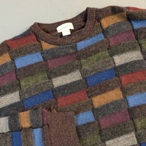 Maus & Hoffman Mens Sweater 100 Baby Alpaca Size L Patchwork Made Peru Grandpa